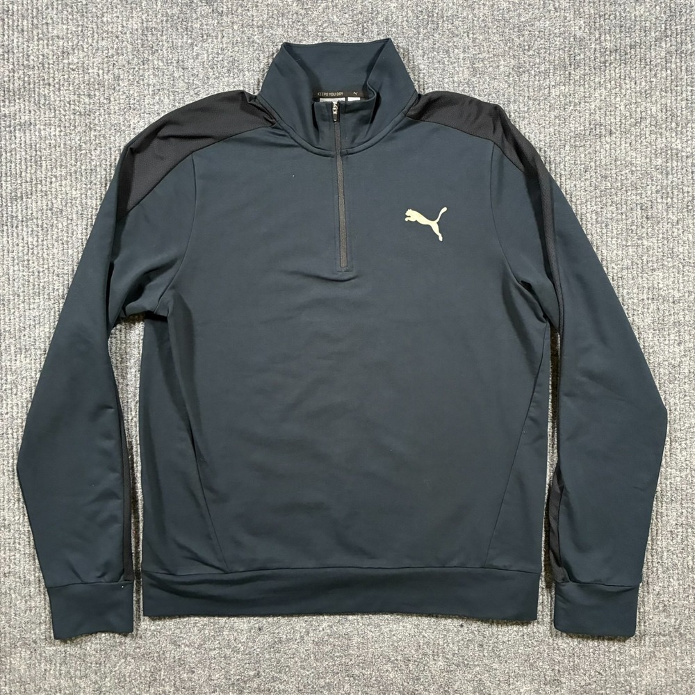 Puma Mens 1/4 Zip Pullover Size XL Black Athletic Training Outdoor Sweatshirt